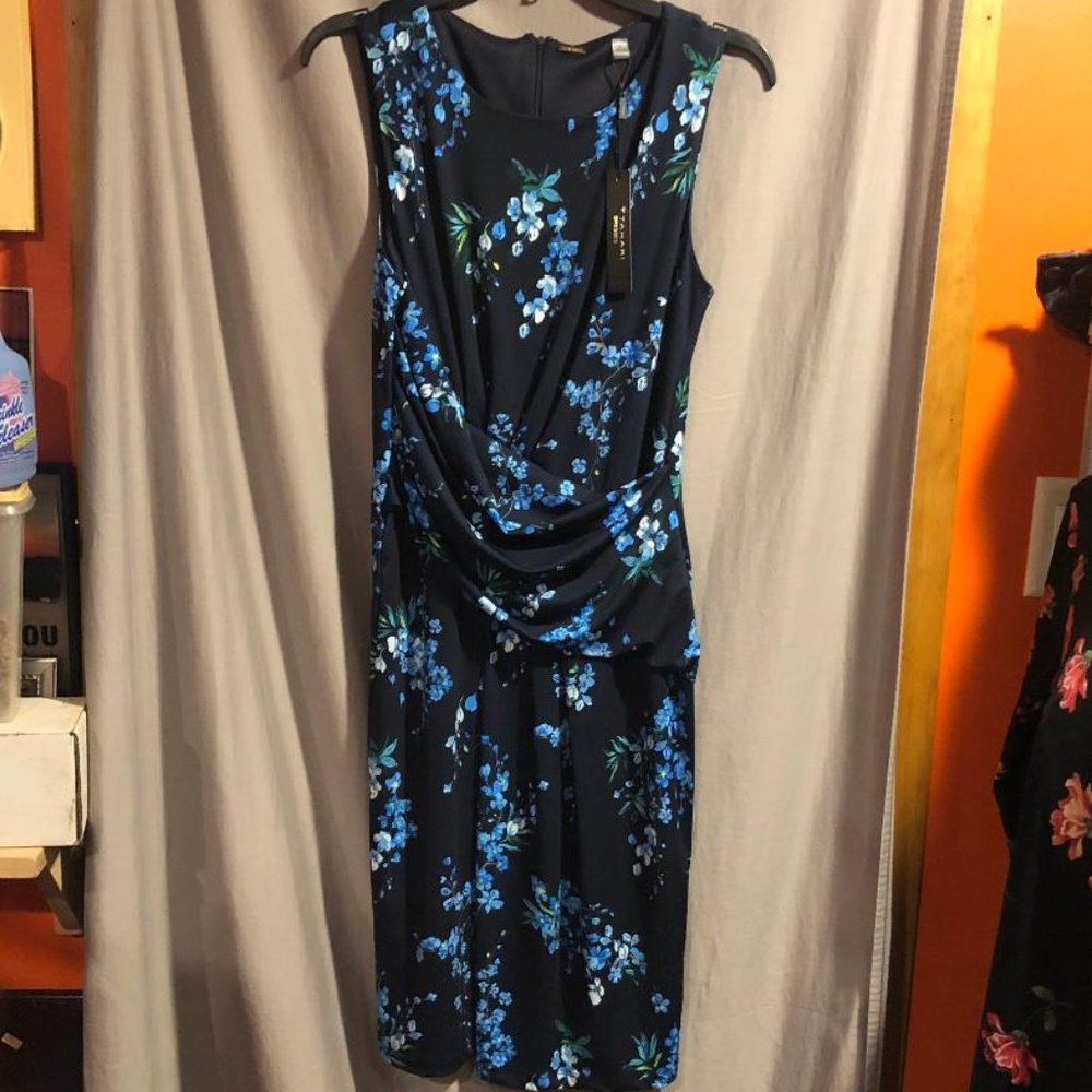 NWT Tahari Blue Floral Print Sleeveless Dress SZ 6